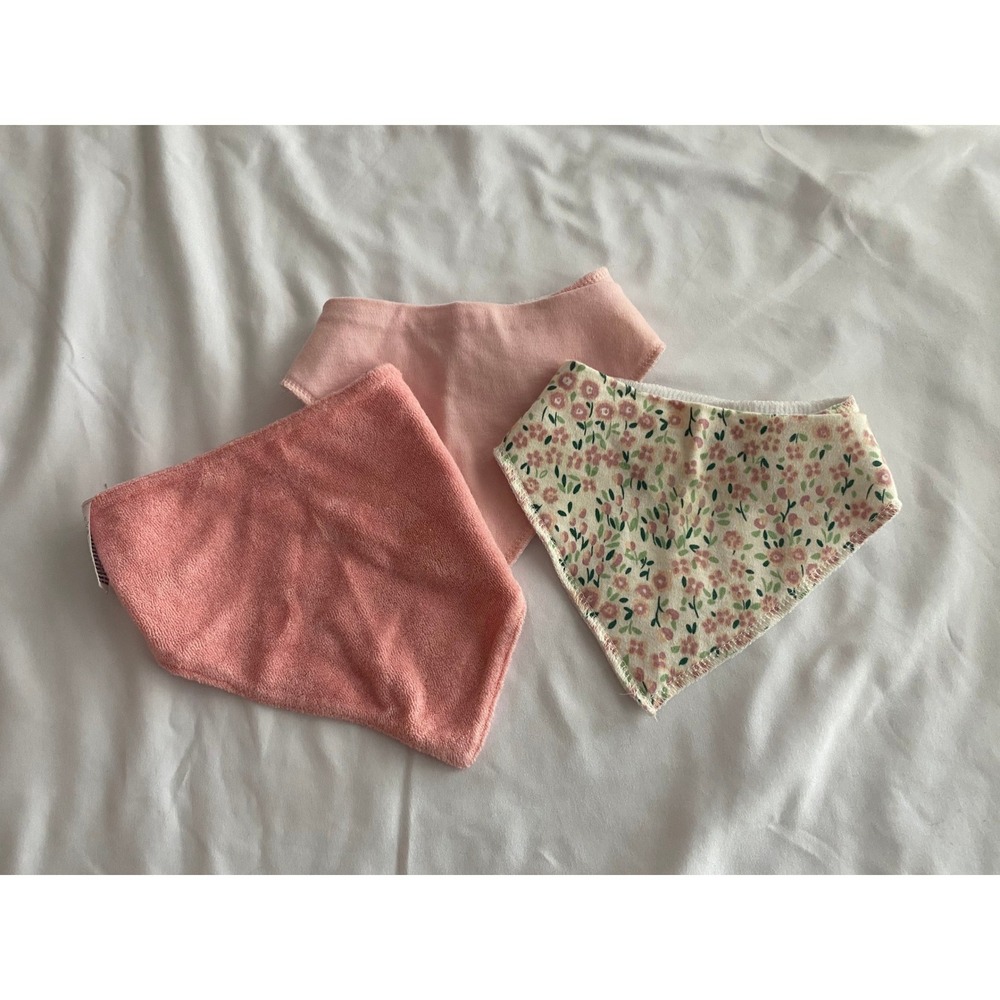 Baby Kiss Girls 3 Pack Bandana Bibs Floral Solid COTTAGECORE Bib Set OS Pink